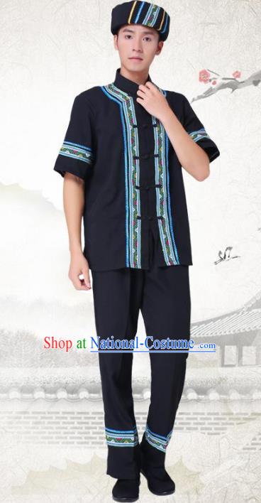 Traditional Chinese Tujia National Minority Costumes, China Blang Ethnic Minority Embroidery Clothing for Men