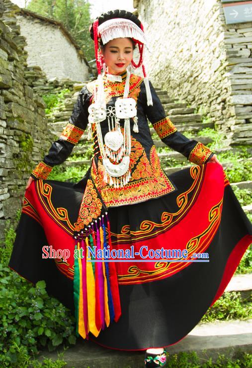 Traditional Chinese Miao Nationality Dance Clothing Hmong Ethnic Minority Costumes and Headwear