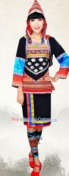 Traditional Chinese Jino Nationality Costume, China Jino Ethnic Minority Dance Clothing and Hats for Women