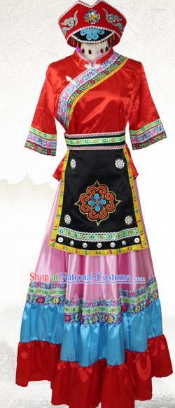 Traditional Chinese Kelao Nationality Costume, China Gelao Ethnic Minority Dance Clothing and Hats for Women