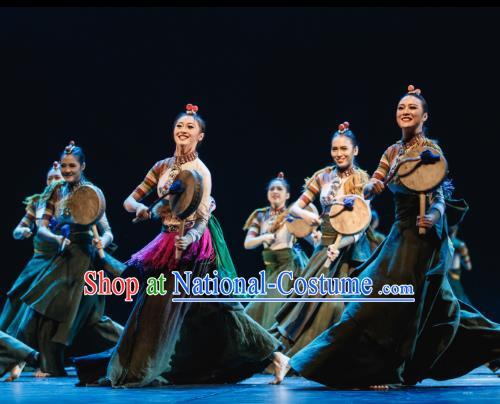 Traditional Chinese Folk Dance Drum Dance Costume, China Classical Dance Clothing for Women