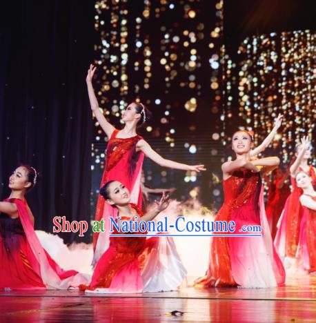 Traditional Chinese Folk Dance Costume, China Classical Dance Red Dress Clothing for Women