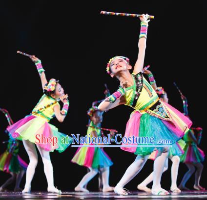 Traditional Chinese Folk Dance Costume, Children Classical Dance Dress Clothing for Kids