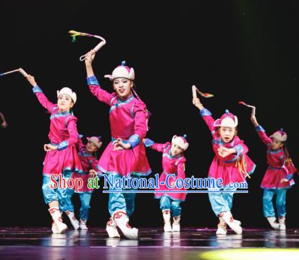 Traditional Chinese Mongolian Minority Folk Dance Costume, Children Mongols Dance Ethnic Dress Clothing for Kids