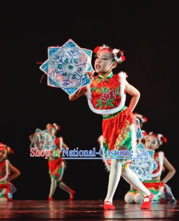 Traditional Chinese Yangko Dance Folk Dance Costume, Children Classical Dance Dress Clothing for Kids