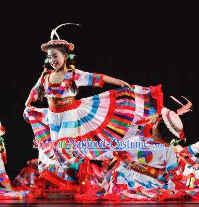 Traditional Chinese Nationality Folk Dance Costume, Children Classical Dance Dariga Dress Clothing for Kids