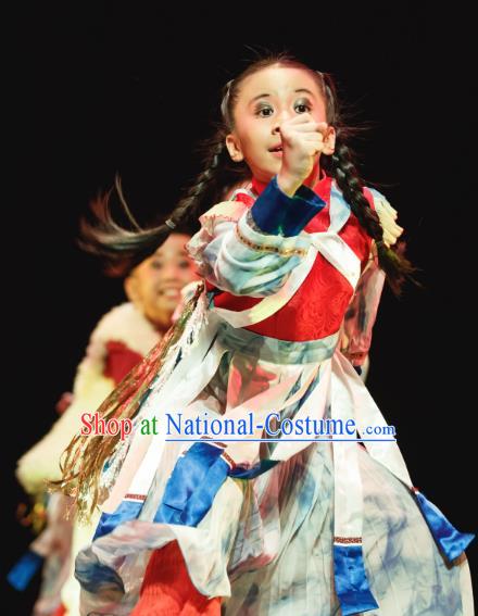 Traditional Chinese Nationality Folk Dance Costume, Children Classical Dance Dress Clothing for Kids