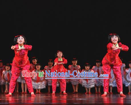 Traditional Chinese New Year Folk Dance Costume, Children Classical Dance Yangge Dress Clothing for Kids