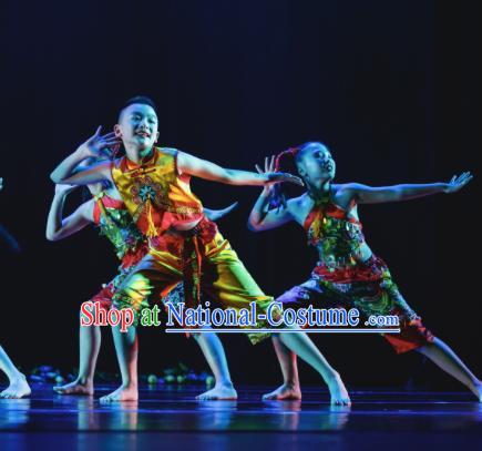 Traditional Chinese New Year Folk Dance Costume, Children Classical Dance Yangge Clothing for Kids