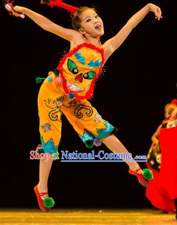 Traditional Chinese Yangko Folk Dance Costume, Children Classical Dance Yangge Clothing for Kids