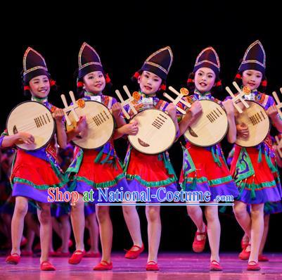 Chinese Traditional Folk Dance Costume, Children National Minority Classical Dance Clothing for Kids