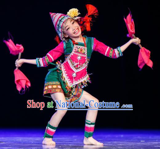 Chinese Traditional Folk Dance Ethnic Costume, Children Jino National Minority Classical Dance Clothing for Kids