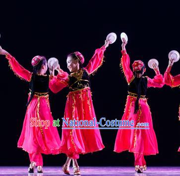 Chinese Traditional Folk Dance Ethnic Costume, Children Uyghur National Minority Classical Dance Clothing for Kids