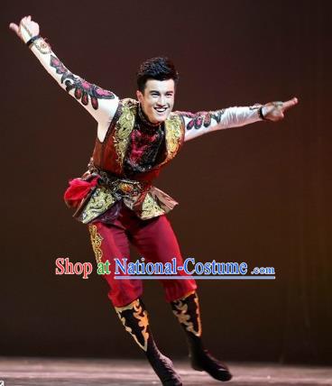 Traditional Chinese Folk Dance Embroidered Costume, China Uyghur Ethnic Minority Dance Clothing for Men