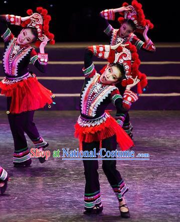 Traditional Chinese Folk Dance Tujia Ethnic Costume, China National Minority Dance Dress Clothing for Women