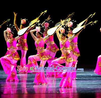 Traditional Chinese Classical Dance Dunhuang Flying Apsaras Costume, China Folk Dance Stage Performance Dance Dress Clothing for Women