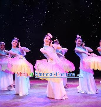 Traditional Chinese Folk Dance Classical Dance Costume, China Stage Performance Fan Dance Dress Clothing for Women