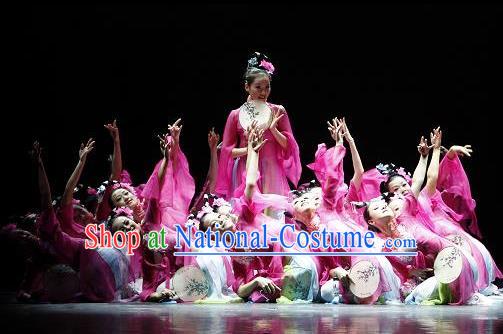 Chinese Traditional Folk Dance Costume, China Classical Dance Pink Dress Clothing for Women