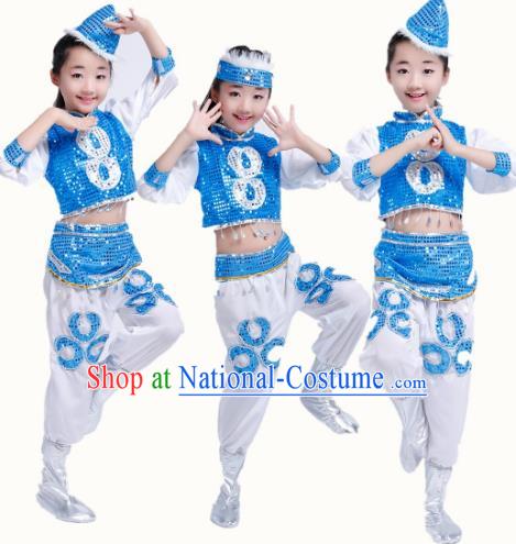 Chinese Traditional Folk Dance Stage Performance Costume, China Mongol Nationality Dance Clothing for Children