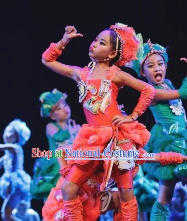 Chinese Traditional Stage Performance Costume, China Nationality Folk Dance Clothing for Children