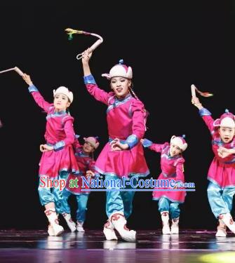 Chinese Traditional Mongol Ethnic Stage Performance Costume, China Nationality Folk Dance Clothing for Children