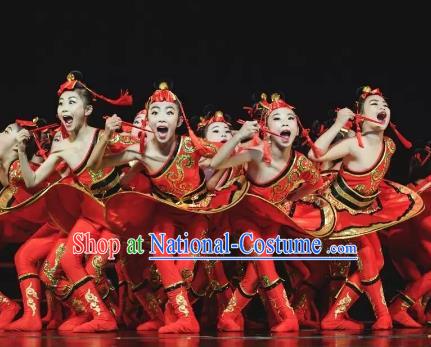 Chinese Traditional Mongol Ethnic Stage Performance Costume, China Nationality Folk Dance Clothing for Children