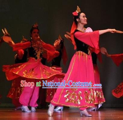 Chinese Traditional Folk Dance Classical Dance Stage Performance Costume, China Uyghur Nationality Dance Clothing for Women