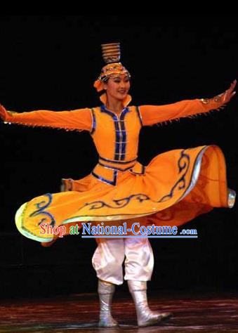 Chinese Traditional Folk Dance Mongol Nationality Costume, China Classical Dance Dress Stage Performance Clothing for Women