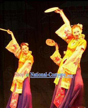 Chinese Traditional Folk Dance Fan Dance Costume, Classical Dance Dress Ancient Stage Performance Clothing for Women