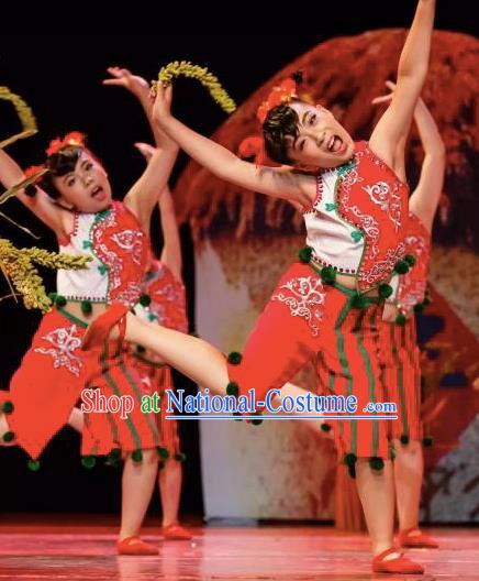 Chinese Traditional Yangge Stage Performance Costume, China Folk Dance Yangko Clothing for Children