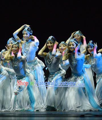 Chinese Traditional Folk Dance Costume Classical Dance Blue Dress, China Stage Performance Clothing for Women