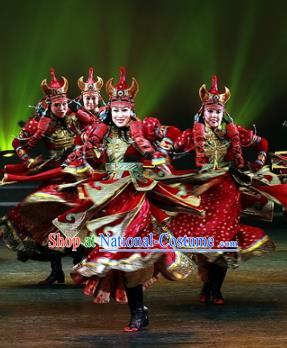 Traditional Chinese Zang Nationality Dance Costume, China Tibetan Folk Dance Classical Dance Embroidery Clothing for Women