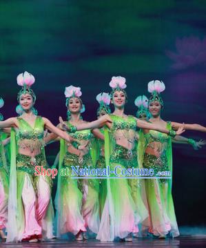 Traditional Chinese Lotus Dance Costume, China Folk Dance Classical Dance Clothing for Women