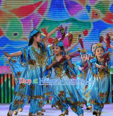 Chinese Traditional Uyghur Nationality Dance Stage Performance Costume, China Folk Dance Dress for Children