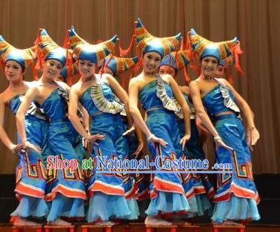 Traditional Chinese Yi Nationality Dance Costume, China Folk Dance Classical Dance Clothing for Women