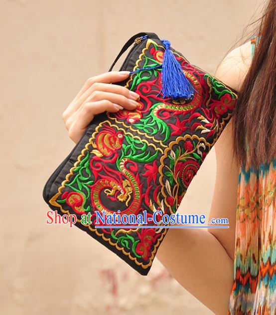 Chinese Traditional Embroidery Craft Embroidered Black Purse Handmade Handbag for Women