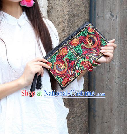 Chinese Traditional Embroidery Dragons Craft Embroidered Black Purse Handmade Handbag for Women