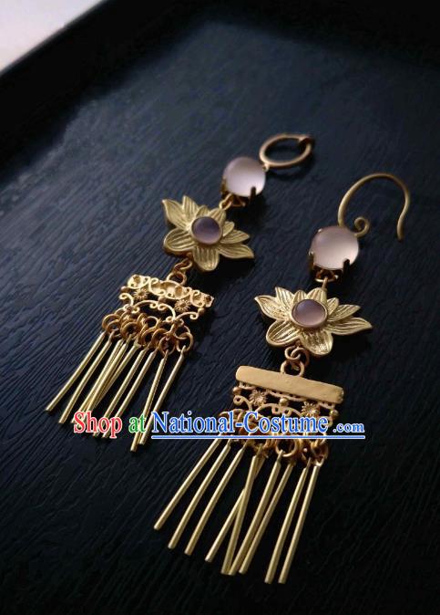 Chinese Traditional Ancient Accessories Classical Brass Earrings Hanfu Lotus Eardrop for Women