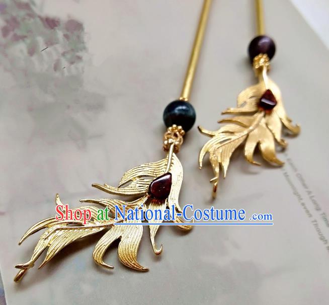 Chinese Traditional Ancient Hair Accessories Classical Hairpins Hanfu Brass Feather Hair Clip Headwear for Women