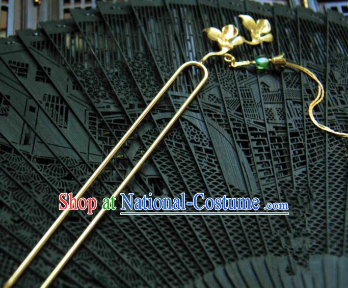 Chinese Traditional Ancient Hair Accessories Classical Hairpins Hanfu Brass Mangnolia Hair Clip Headwear for Women