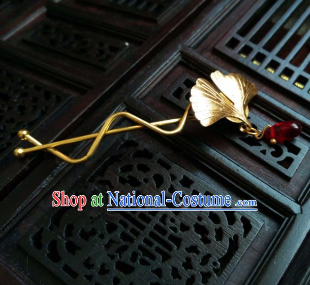 Chinese Traditional Ancient Hair Accessories Classical Hairpins Hanfu Brass Ginkgo Hair Clip Headwear for Women