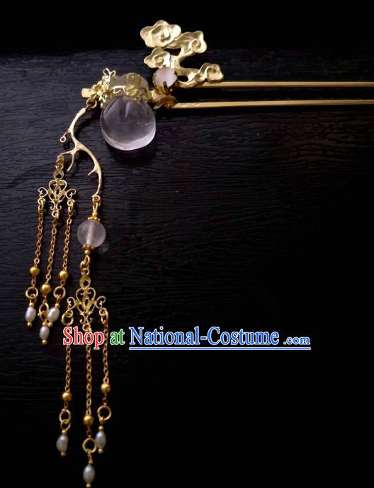 Chinese Traditional Ancient Hair Accessories Classical Brass Hairpins Hanfu Tassel Step Shake Headwear for Women