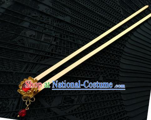 Chinese Traditional Ancient Hair Accessories Classical Brass Lotus Hanfu Hairpins for Women