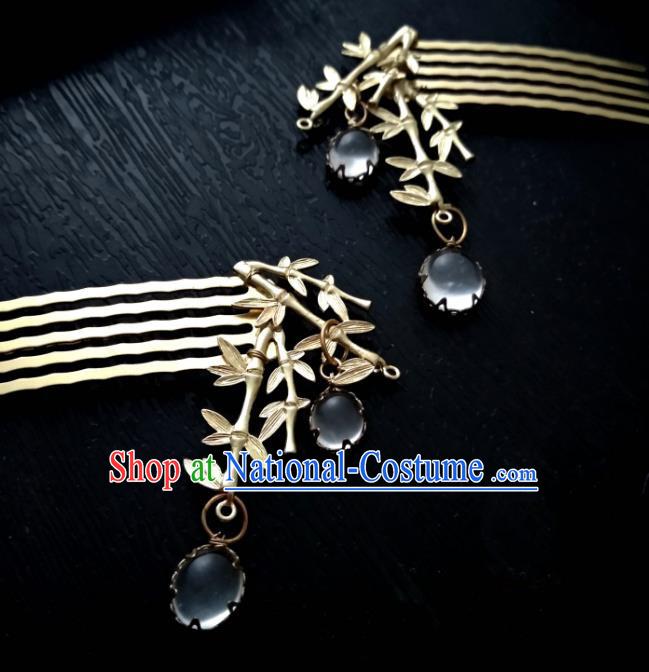 Chinese Traditional Ancient Hair Accessories Classical Brass Bamboo Hair Comb Hanfu Hairpins for Women