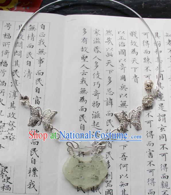 Chinese Traditional Ancient Accessories Butterfly Necklet Classical Hanfu Jade Necklace for Women