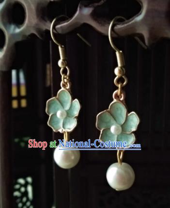 Chinese Traditional Ancient Accessories Earrings Classical Hanfu Green Flowers Eardrop for Women