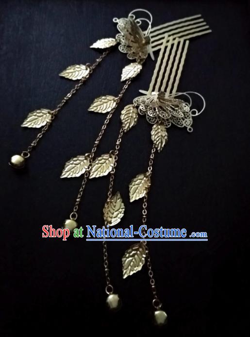 Chinese Traditional Ancient Hair Accessories Classical Brass Hair Combs Hanfu Hairpins for Women