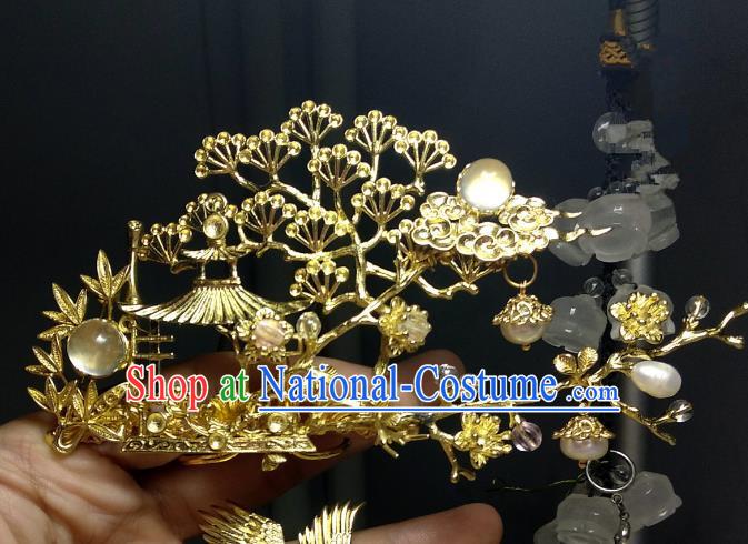 Chinese Traditional Ancient Hair Accessories Classical Brass Hair Coronet Hanfu Hairpins for Women