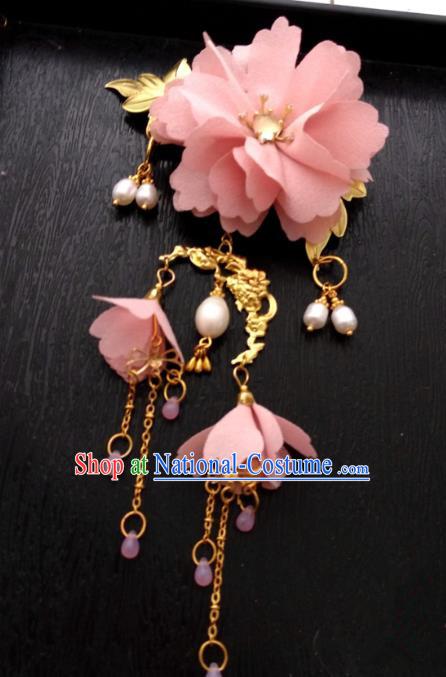 Chinese Traditional Ancient Hair Accessories Classical Pink Flowers Hair Clips Hanfu Hairpins for Women