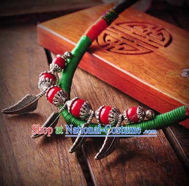 Chinese Traditional Embroidery Accessories Handmade Miao Sliver Leaf Necklace for Women